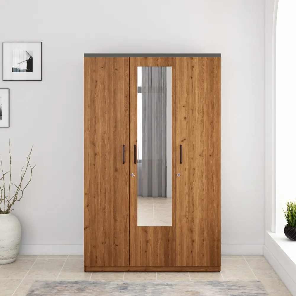 Roma 3 Door Wardrobe With Mirror  New- Mol-acacia Dark - Woodpore