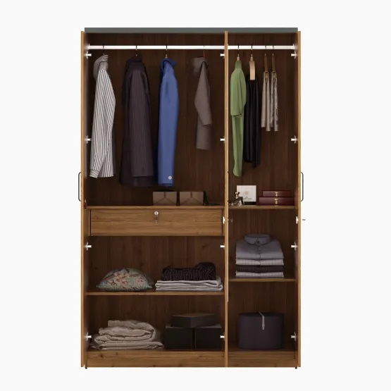 Roma 3 Door Wardrobe With Mirror  New- Mol-acacia Dark - Woodpore