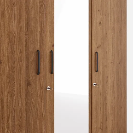 Roma 3 Door Wardrobe With Mirror  New- Mol-acacia Dark - Woodpore