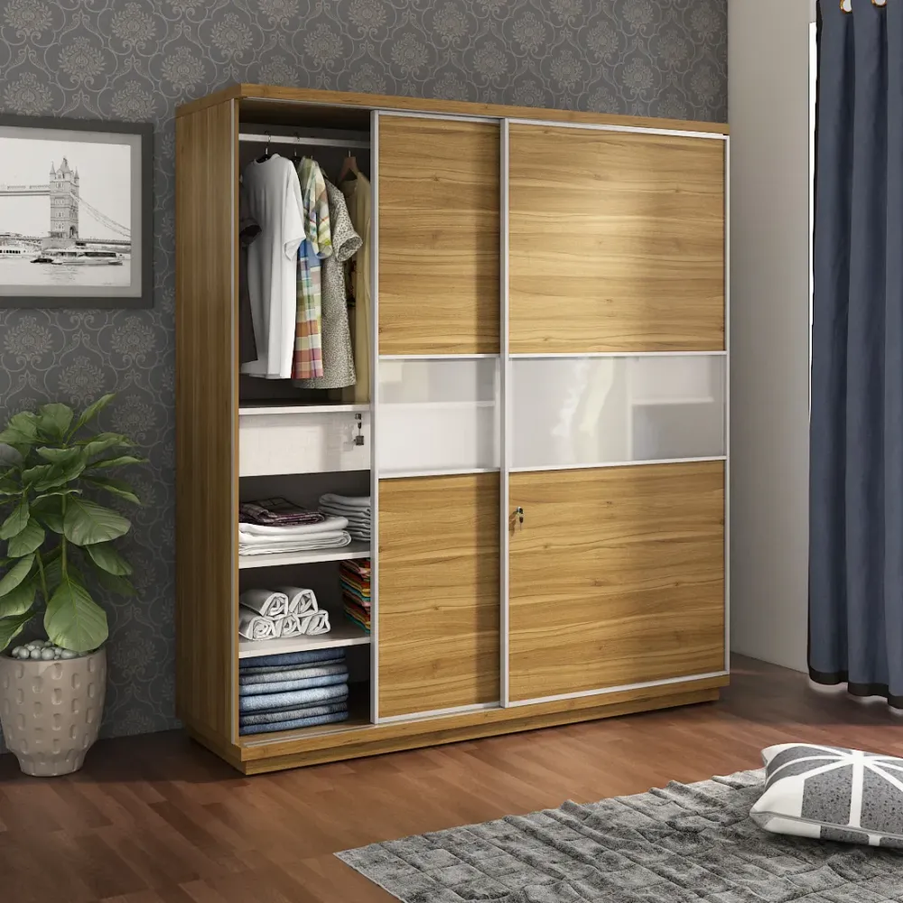 Kosmo Universal 2 Door Sliding Wardrobe - Natural Teak