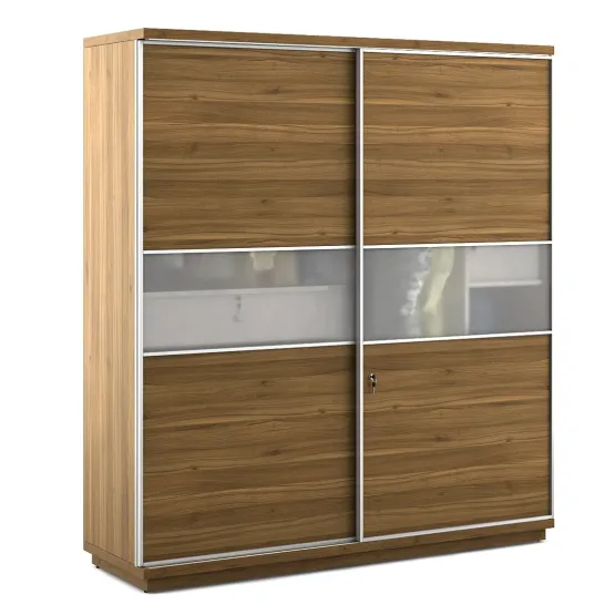 Kosmo Universal 2 Door Sliding Wardrobe - Natural Teak