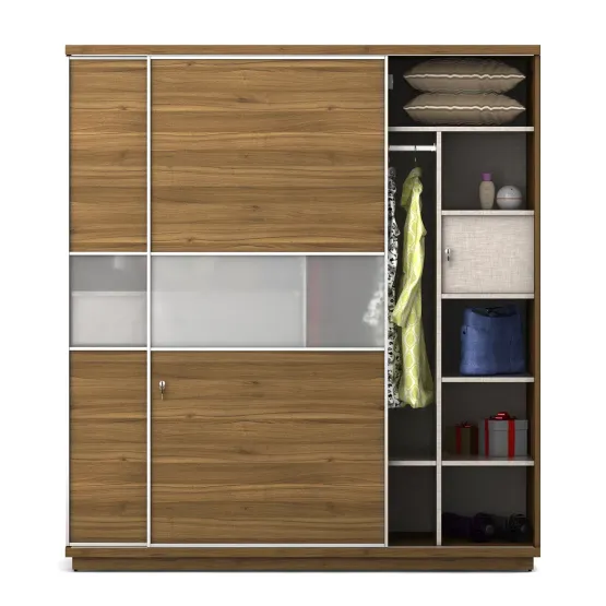 Kosmo Universal 2 Door Sliding Wardrobe - Natural Teak