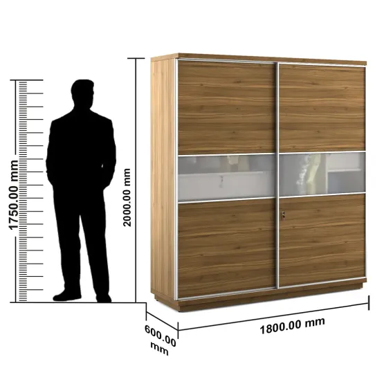 Kosmo Universal 2 Door Sliding Wardrobe - Natural Teak