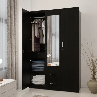 Kosmo Value V2 3-door Dresser Wardrobe - Natural Wenge