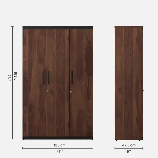 Kosmo Woodland 3 Door Wardrobe - Sheesham