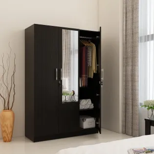 Kosmo Optima 3 Door Wardrobe With Mirror - Natural Wenge Woodpore